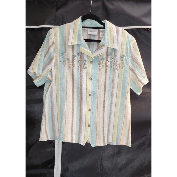 Alfred Dunner Tops - Alfred Dunner Women's Striped Embroidered Floral Shirt Size 14